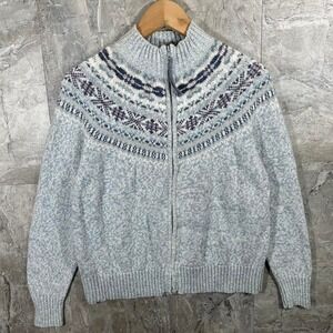 Vintage Tiara International Women's Sweater Blue Purple Fair Isle Zip Up Size L